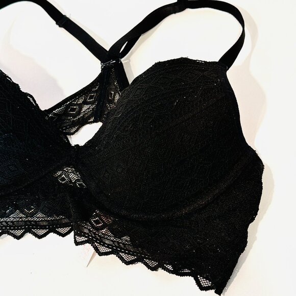 Victorias Secret PINK Racerback Underwire Bra Black Lace Lightly Padded Size Med - Picture 6 of 8